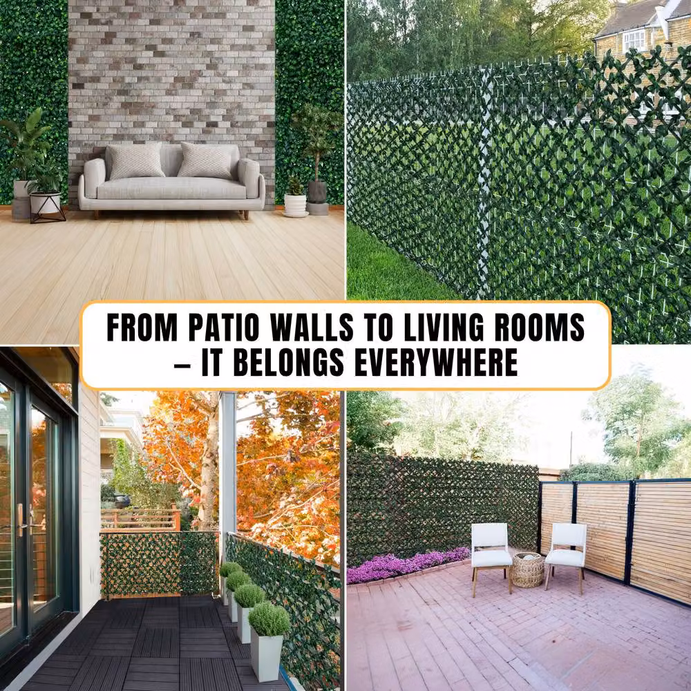 Novecrafto Expanding Privacy Trellis with Artificial Leaves and Flowers in Green, W: 282 cm, H: 30 cm – 9