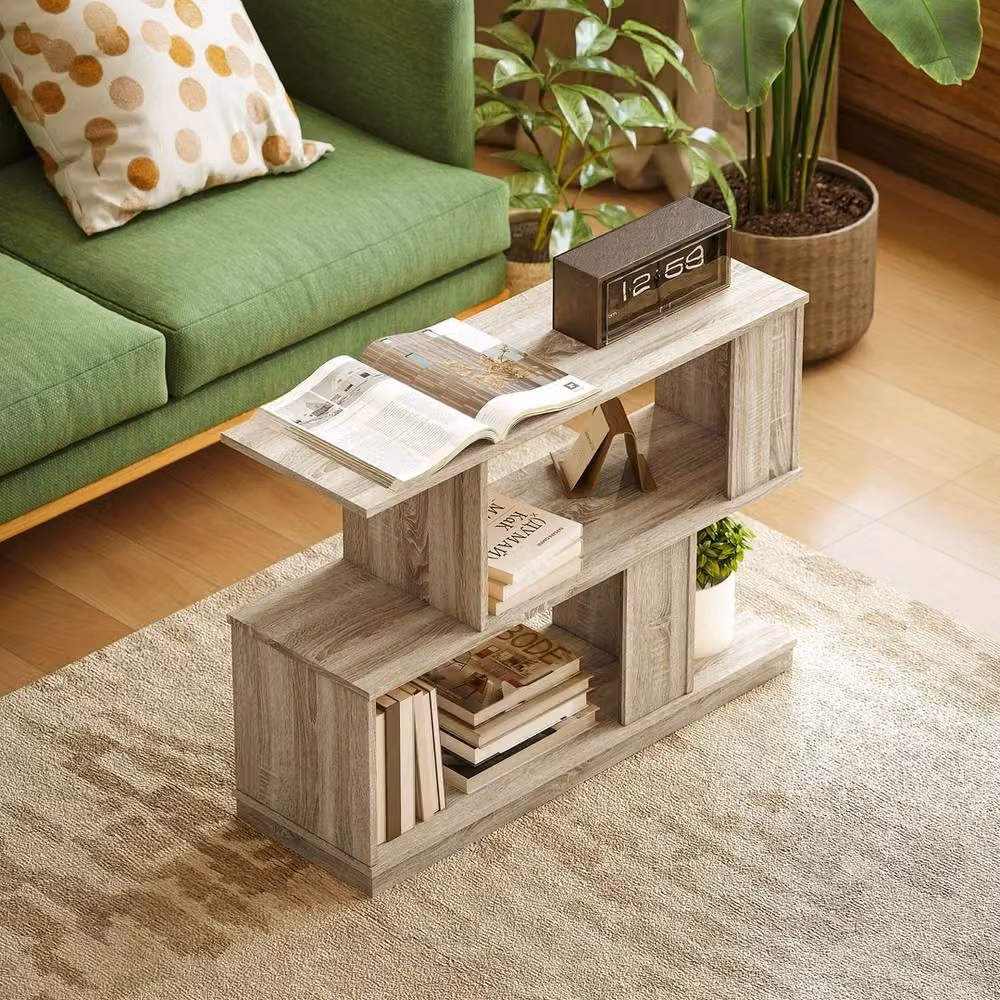EONLION S-Shaped Narrow End Table and Nightstand in Beige Wood Finish, H: 61 cm x W: 30 cm x D: 30 cm – 4