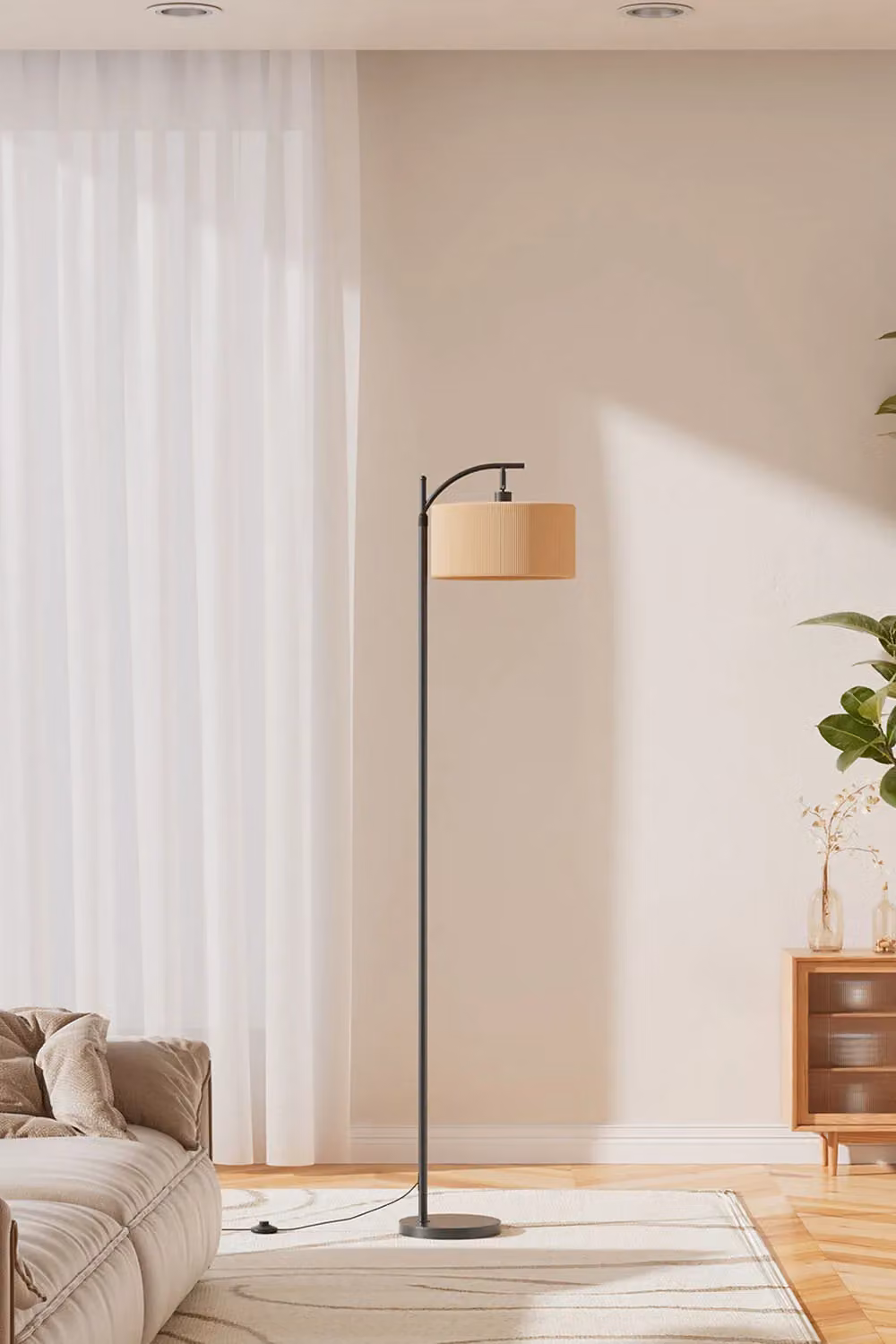 Living and Home Vintage Rattan Floor Lamp in Black – 1