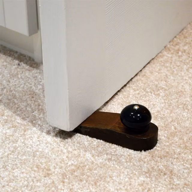 Nicola Spring Black Floral Wooden Door Stops, Pack of 3