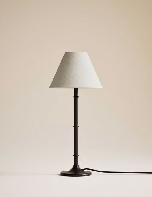 M&S Modern Metal Ribbed Table Lamp in Black with White Fabric Shade