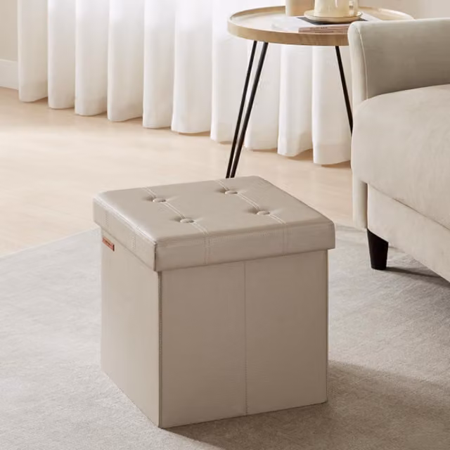 SONGMICS Foldable Storage Ottoman in Camel Brown, W/D/H: 38 x 38 x 38 cm
