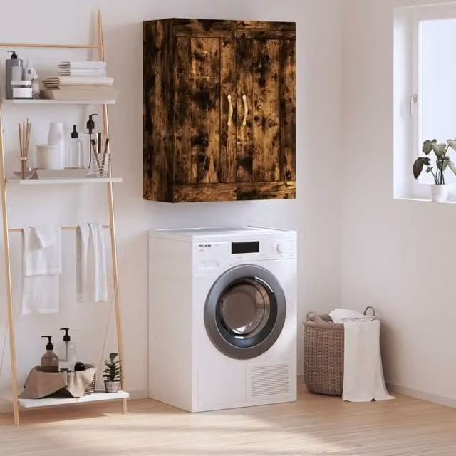 Berkfield Home Wall Mounted Smoked Oak Cabinet in Brown, W/D/H: 69.5 x 34 x 90 cm