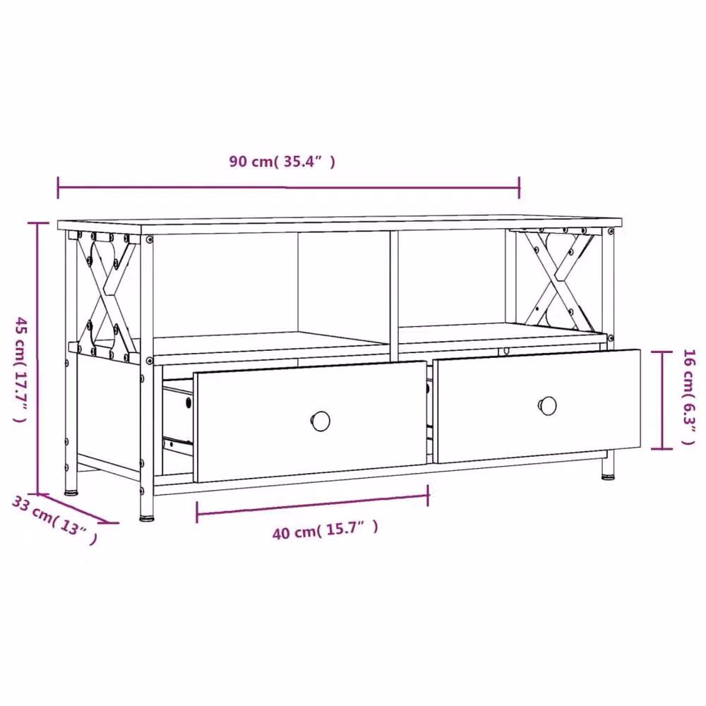 Berkfield Home Smoked Oak TV Cabinet in Brown, W/D/H: 90 x 33 x 45 cm – 5