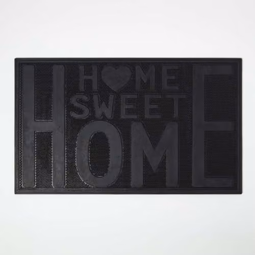 Homescapes Black Rubber Home Sweet Home Non-Slip Weatherproof Doormat, W: 45 cm, D: 75 cm – 1