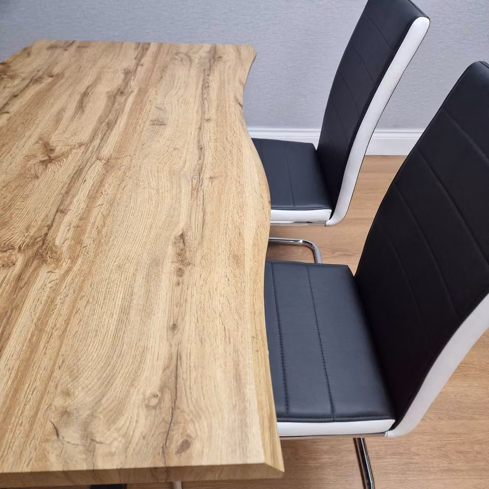KOSY KOALA Modern Dining Set with Rectangular Brown Wood Table and 4 Black Faux Leather Chairs – 3