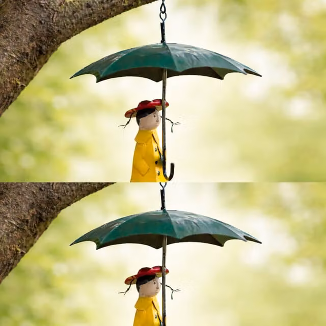 Garden Mile Girl with Umbrella Hanging Garden Bird Feeder in Yellow Cast Iron
