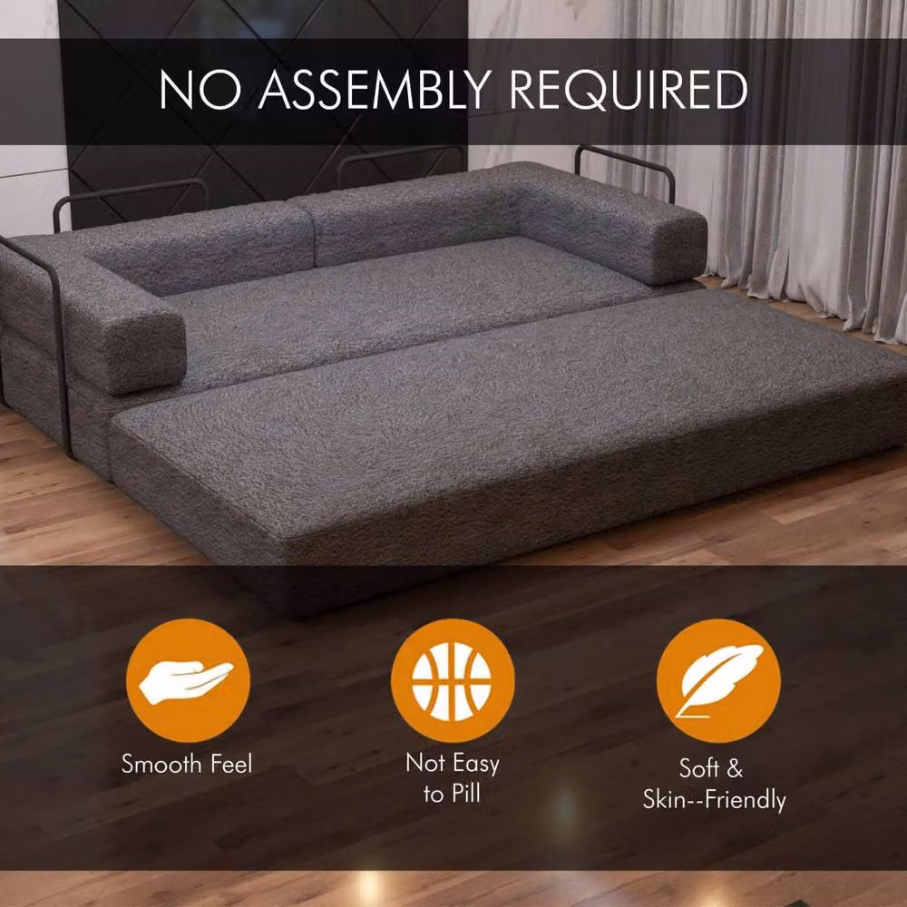 Sliding Wardrobes 4U 3 Seater Convertible Sofa Bed in Grey Sherpa Fabric with Metal Frame W/D/H: 203 x 72 x 72 cm – 2