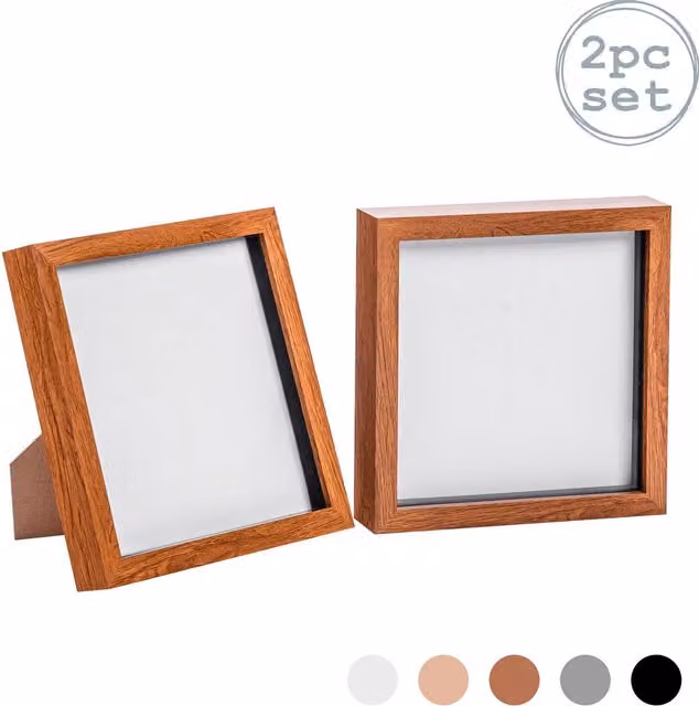 Nicola Spring Pack of 2 Brown Square 3D Box Photo Frames, W/H: 20.32 x 20.32 cm