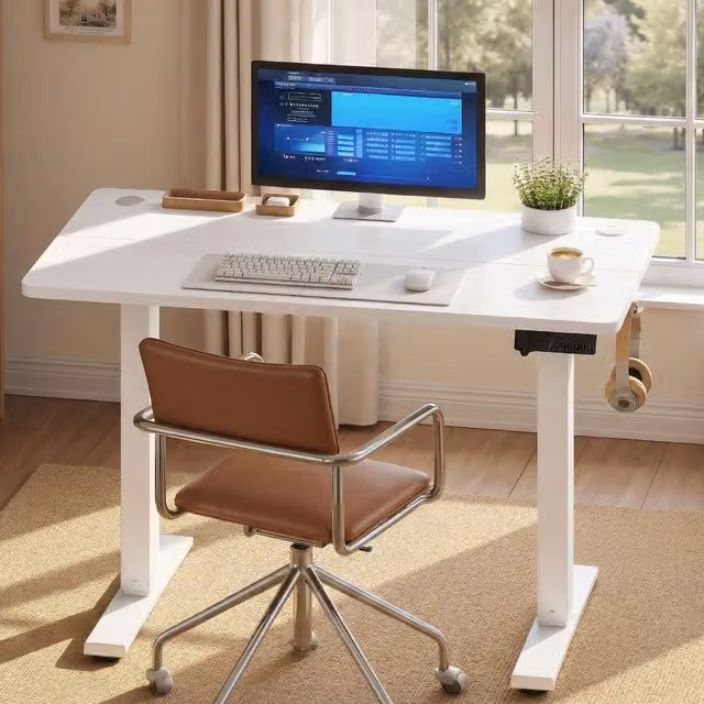 VASAGLE Electric Height Adjustable Standing Desk in White and Brown with Rustic MDF Laminate Top