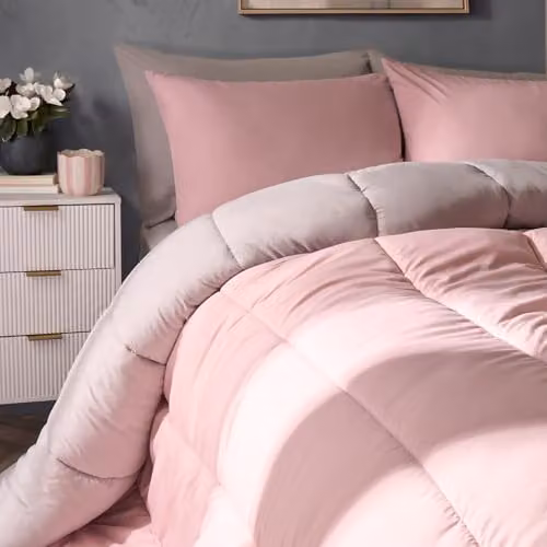 OHS Double Coverless Reversible Microfibre Duvet Set with Pillowcases, 10.5 Tog, Pink and Grey, W/D/H: 200 x 200 cm – 2