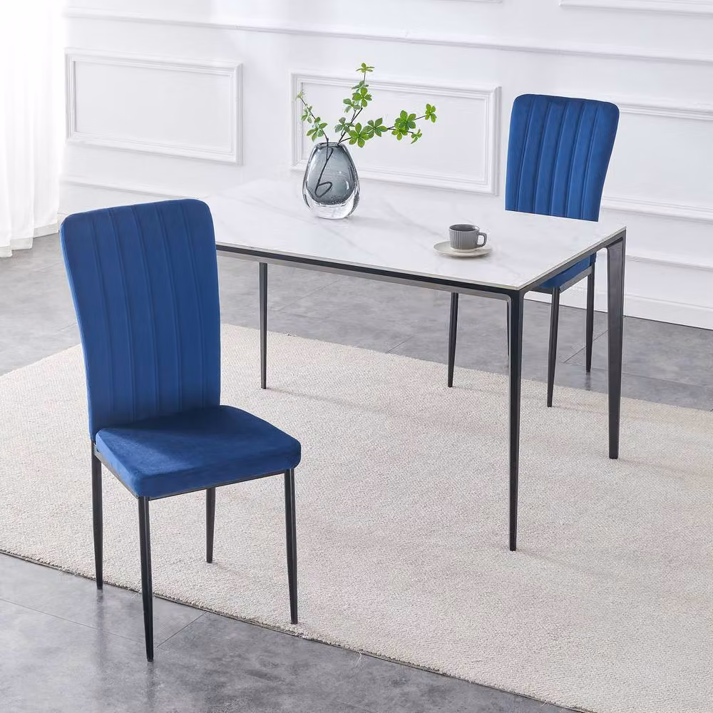 MCC Direct Elle Set of 2 Blue Velvet Padded Upholstered Dining Accent Chairs – 2