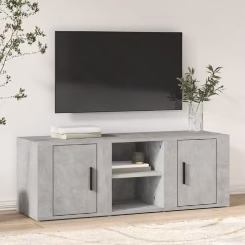 vidaXL Grey Concrete TV Cabinet in Multilayer Wood, W/D/H: 100 x 31.5 x 35 cm – 1