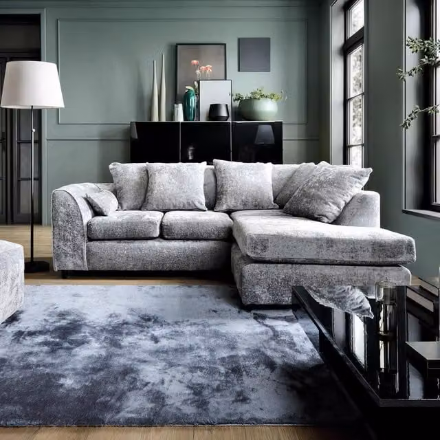 Abakus Direct Harriet Right Facing Corner Sofa in Light Grey Crushed Chenille Fabric