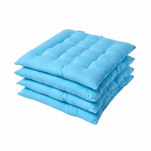 Homescapes Blue Quilted Cotton Seat Pads, Set of 4, W/D/H: 40 x 40 x 4 cm