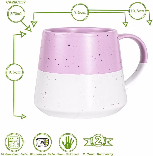 Nicola Spring Colour Block Flecked Stoneware Belly Coffee Mugs, 370ml, Purple, Set of 4