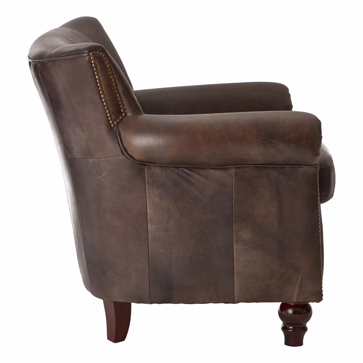 Orsina Dark Grey Scroll Armchair with Copper Studded Detail and Walnut Wooden Frame – 3