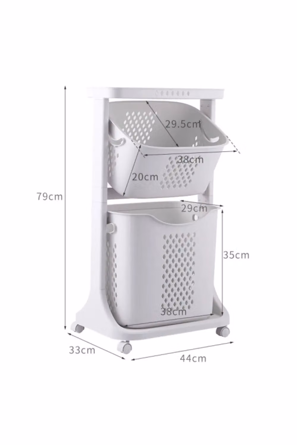 Living and Home 2 Compartment Rolling Laundry Basket and Bathroom Clothes Storage in White – 6