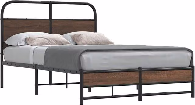 Berkfield Home Small Double Bed Frame in Brown Oak, W/D/H: 120 x 200 cm