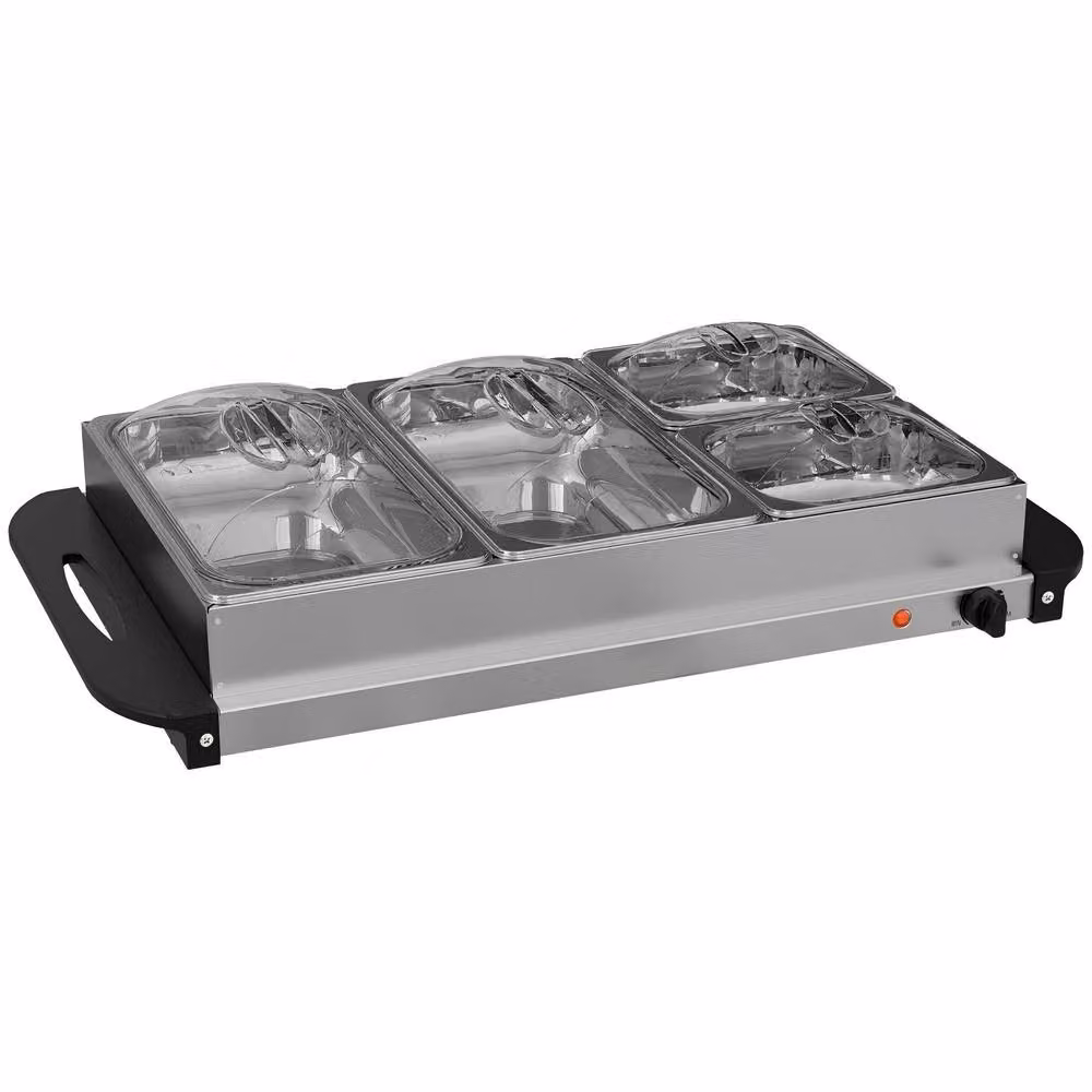 STILVORA Silver Electric Buffet Server with 4 Trays and Adjustable Temperature Control – 4