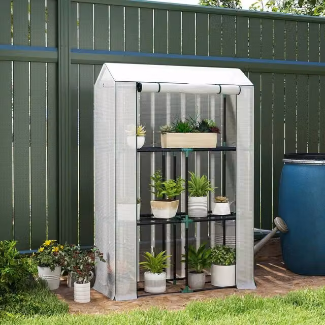 EONLION 3 Tier Mini Greenhouse with PE Cover in White, W/D/H: 100 x 40 x 150 cm – 1