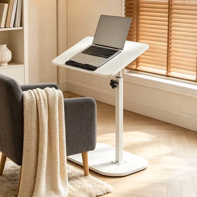 Livingandhome Height Adjustable C Shape Overbed Table in White