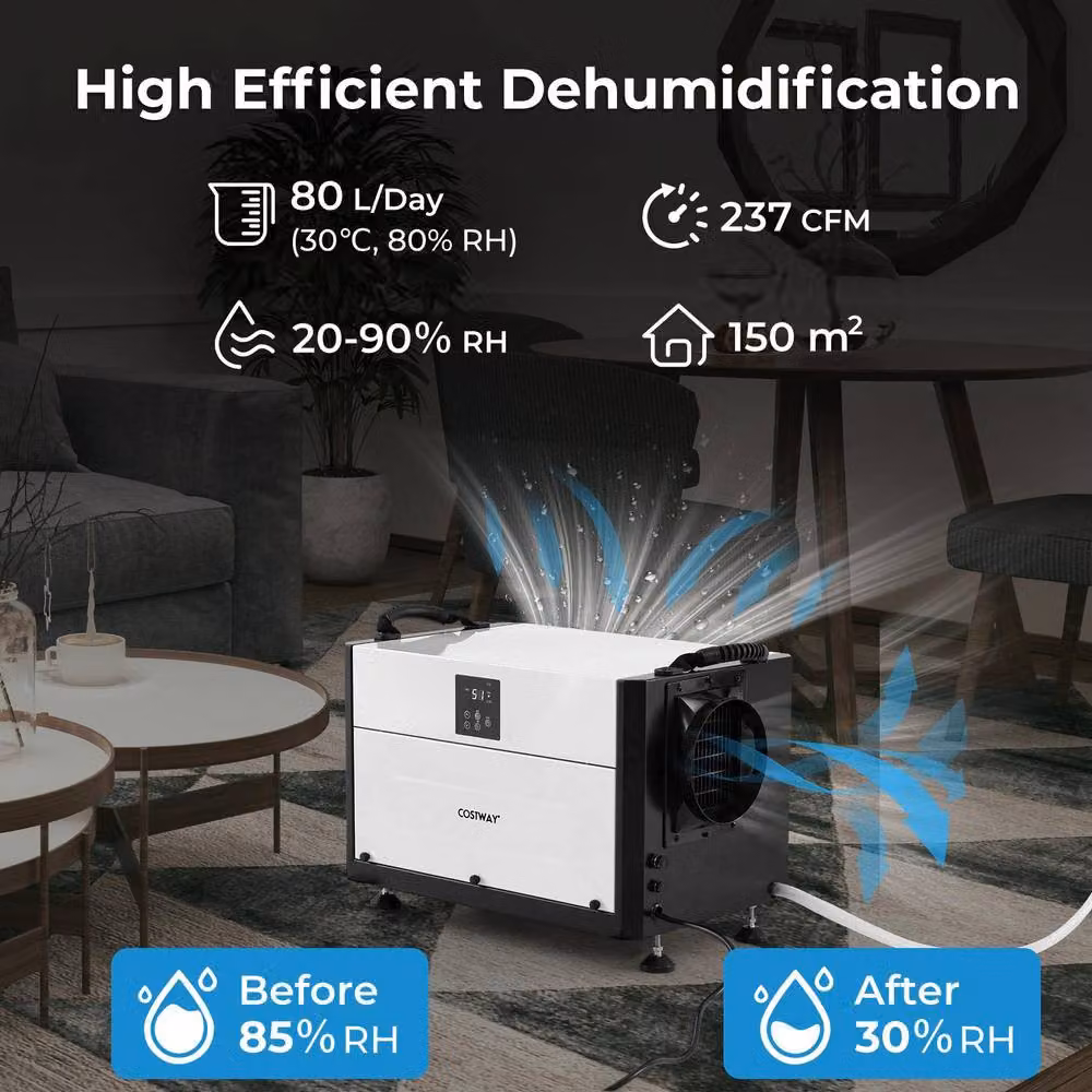Costway Commercial Crawl Space Dehumidifier with 3 Modes, Black – 5