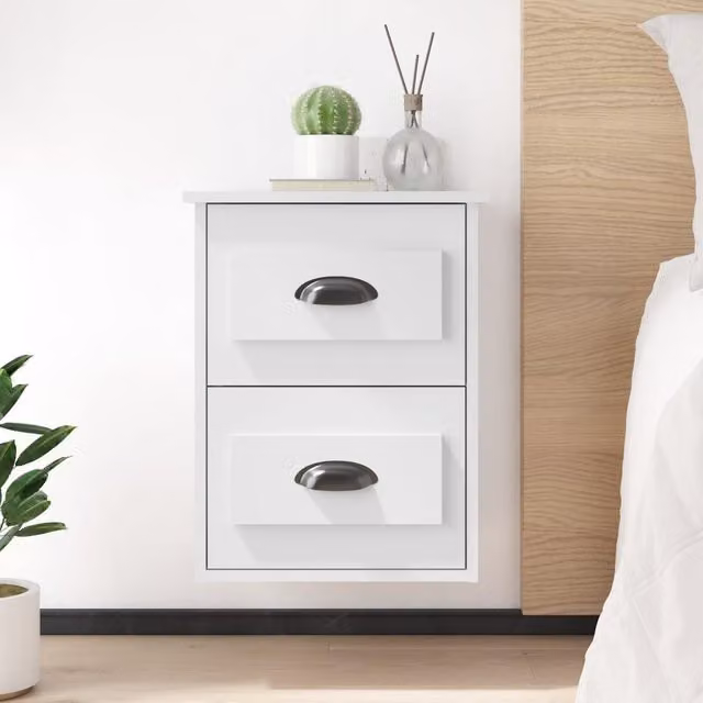 Berkfield Home Wall-mounted Bedside Cabinet in White, W/D/H: 41.5 x 36 x 53 cm