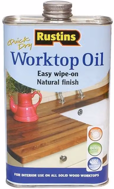 Rustins Natural Worktop Oil, 1 l, Quick Drying and Food Safe, Transparent Gloss Finish