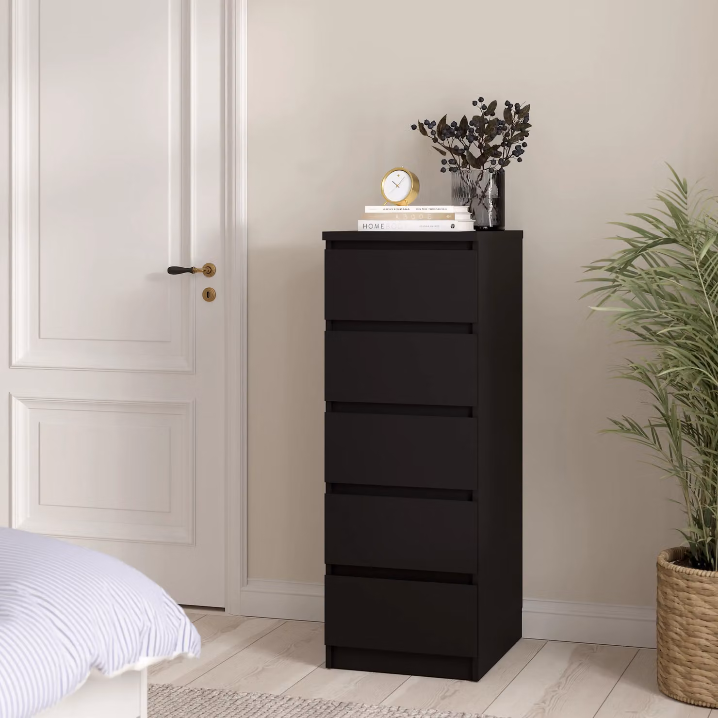 Furniture To Go Naia Narrow Chest of 5 Drawers in Black Matt Metal – 3