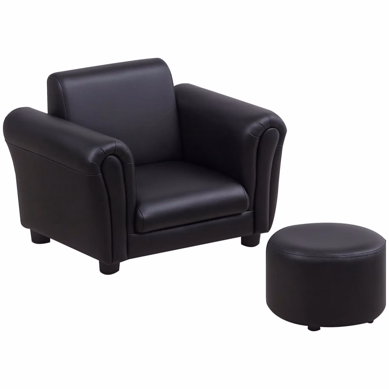 HOMCOM Kids Sofa Set with Footstool in Black Synthetic Leather – 2