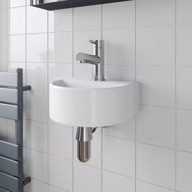 Bathwell White Ceramic Round Wall Hung Basin W: 30.5 cm, D: 25.5 cm