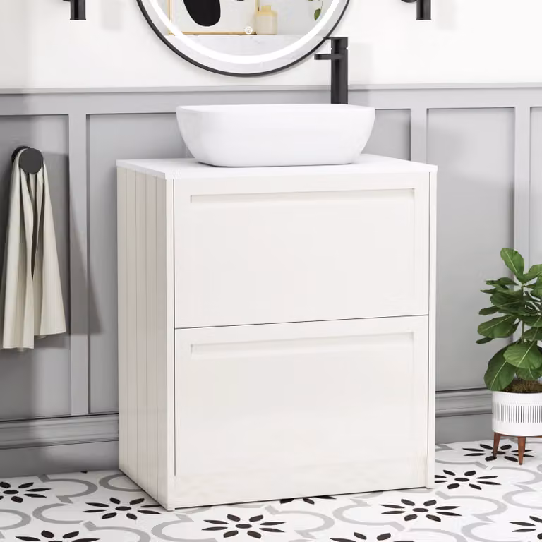 Royal Bathrooms Elmore Classic White Floor Standing Vanity Unit with Elva Basin and 2 Drawers
