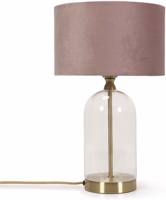 Jessy Glass Table Lamp with Gold Brass Base and Pink Fabric Shade