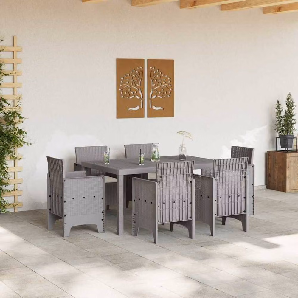 Berkfield Home 7 Piece Garden Dining Set with Light Grey Cushions and Poly Rattan – 2