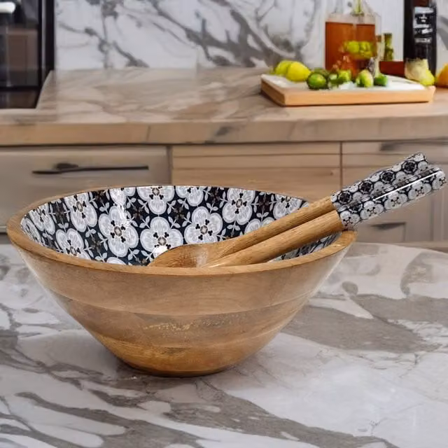 Hartsmede Hand Made Wooden Serving Bowl Set with Spoons in Multicolour, Diameter: 30.48 cm – 1