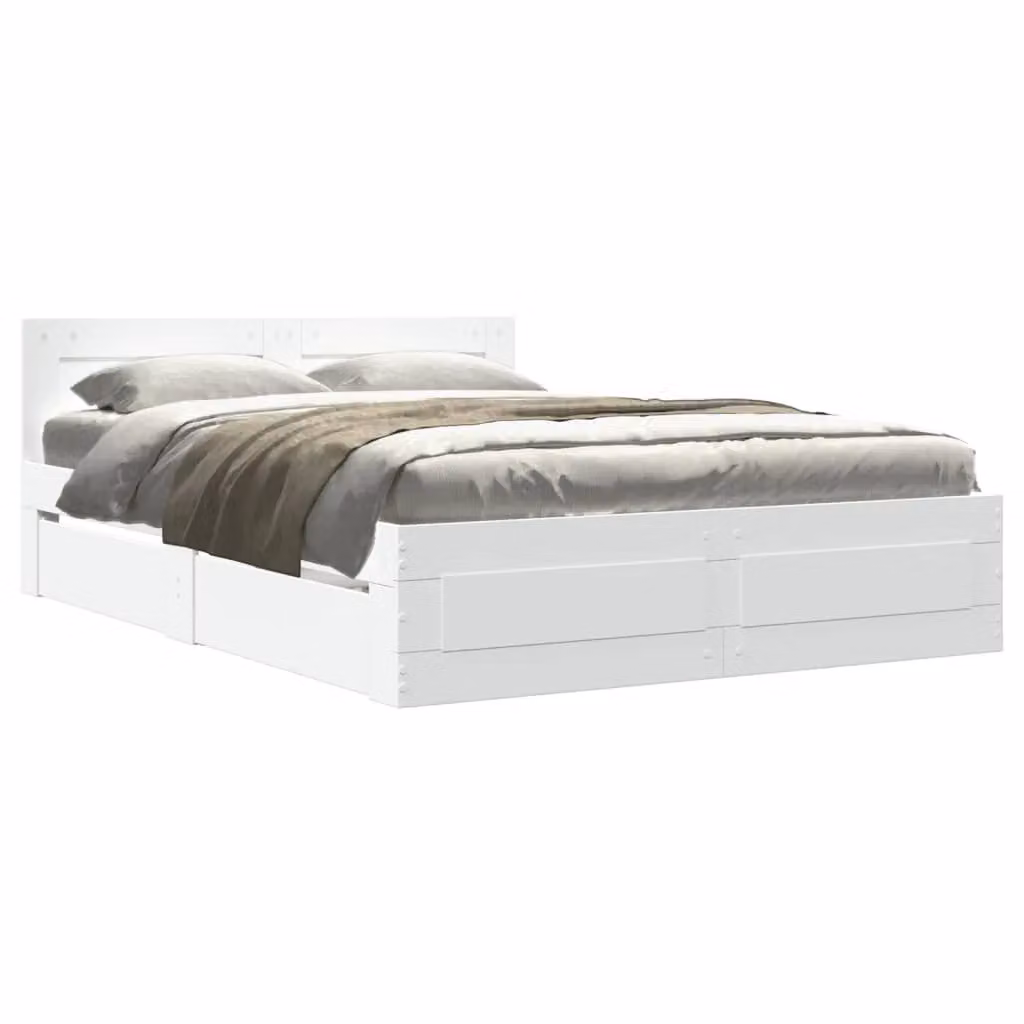 Berkfield Home Bed Frame with Headboard and Drawers, White, W/D/H: 140 x 200 cm – 2