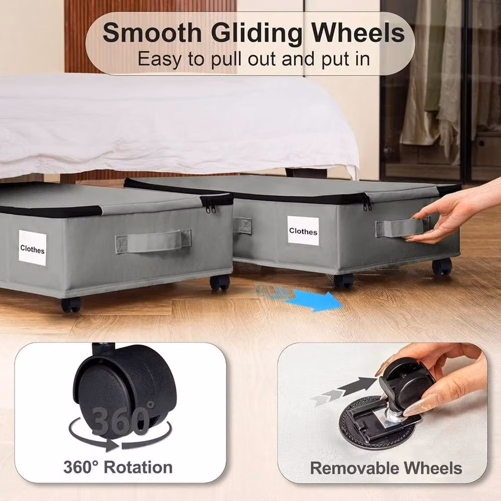Kelvenix Collapsible Grey Fabric Storage Box with Wheels – 4