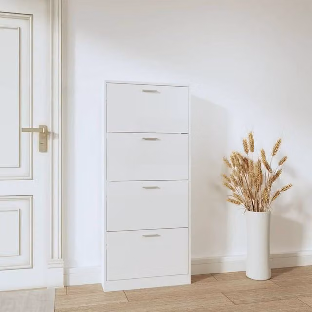 Berkfield Home High Gloss White Modern Shoe Cabinet with Tilting Compartments, W/D/H: 59 x 17 x 150 cm