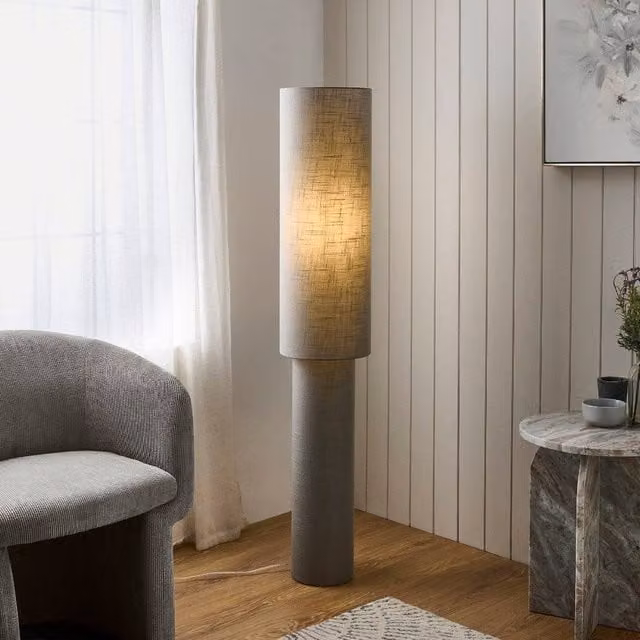Pagazzi Design Buxton Grey Column Floor Lamp with Fabric Shade – 1