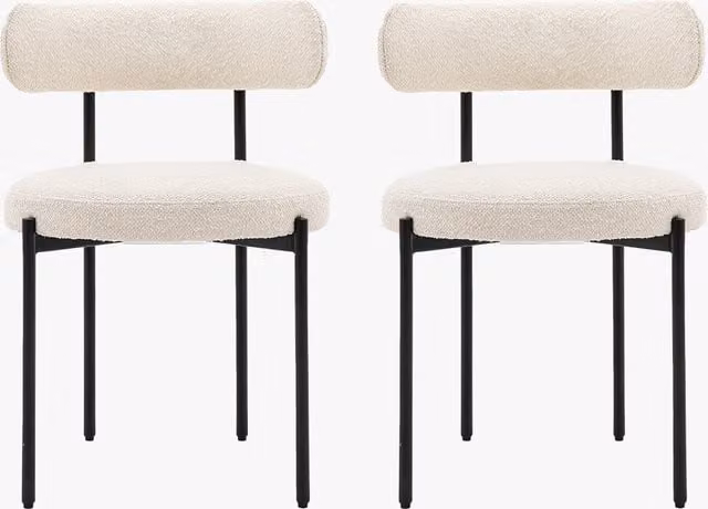Perch & Parrow Set of 2 Modern Beige Bouclé Upholstered Dining Chairs with Wood Frame