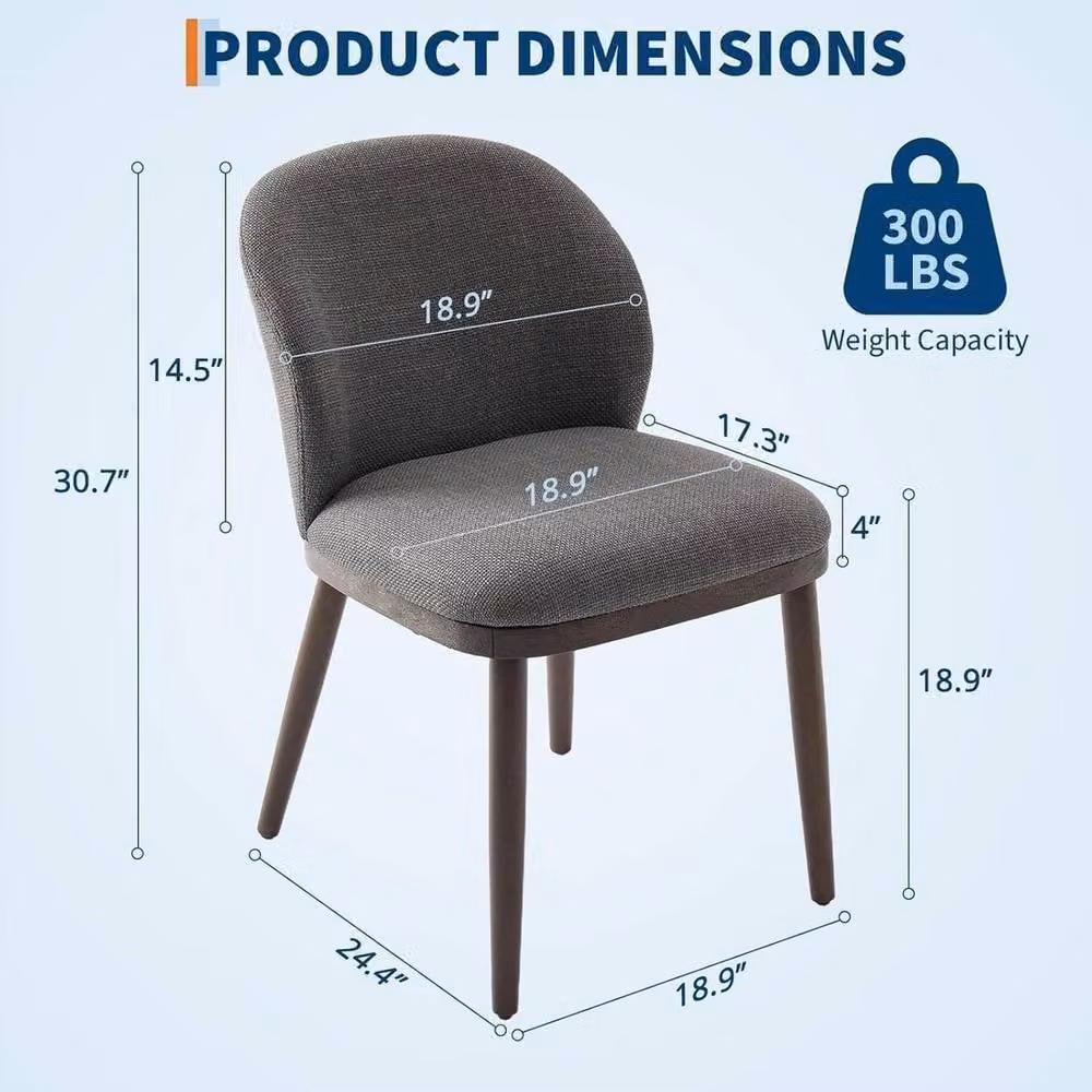 VOGREX Set of 2 Modern Upholstered Dining Chairs with Wooden Legs in Grey – 2