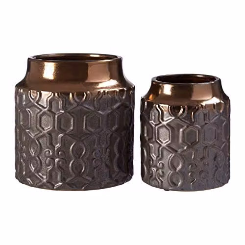 Premier Housewares Geometric Ceramic Tabletop Vase in Grey and Gold – 4