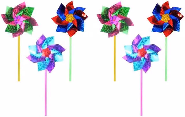 Henbrandt 6 Pack Multicolour Holographic Foil Windmill Garden Decorations