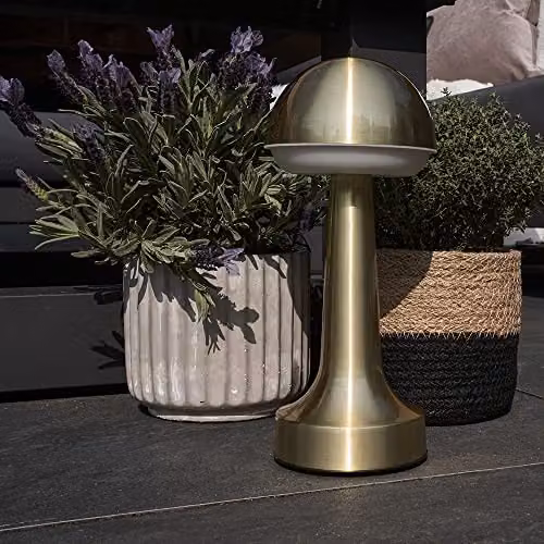 MiniSun Contemporary Wireless Brass Touch Table Lamp with Rechargeable LED Mood Light in Gold/Brass