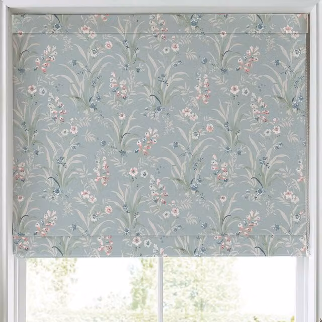 Laura Ashley Mosedale Posy Made to Measure Blackout Roman Blind in Dark Duck Egg Blue