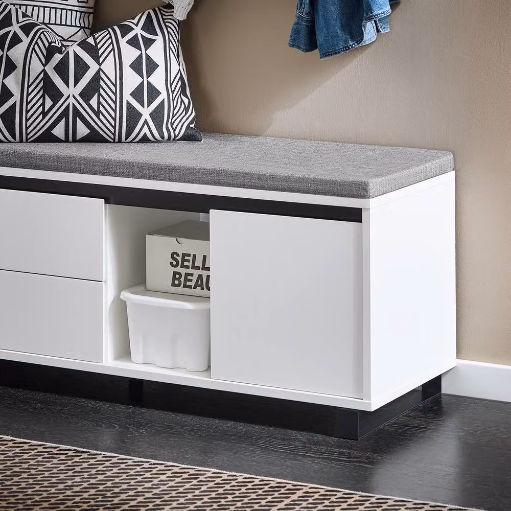 SoBuy Shoe Cabinet with Seat in White, featuring 2 Doors and 2 Drawers, W: 110 cm, D: 35 cm – 6