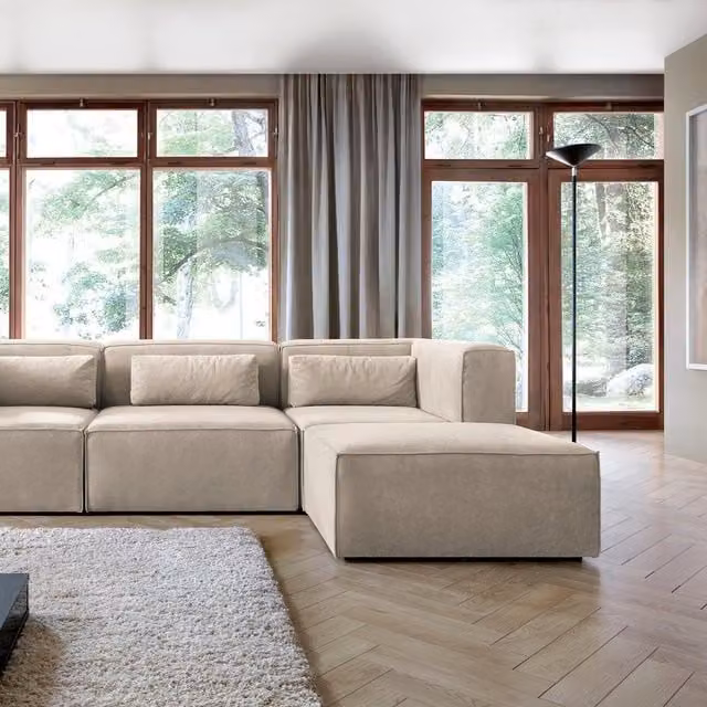 Abakus Direct Doris Reversible L-Shaped Corner Sofa in Beige Cord Chenille Fabric, W: 282 cm, D: 163 cm, H: 73 cm – 1