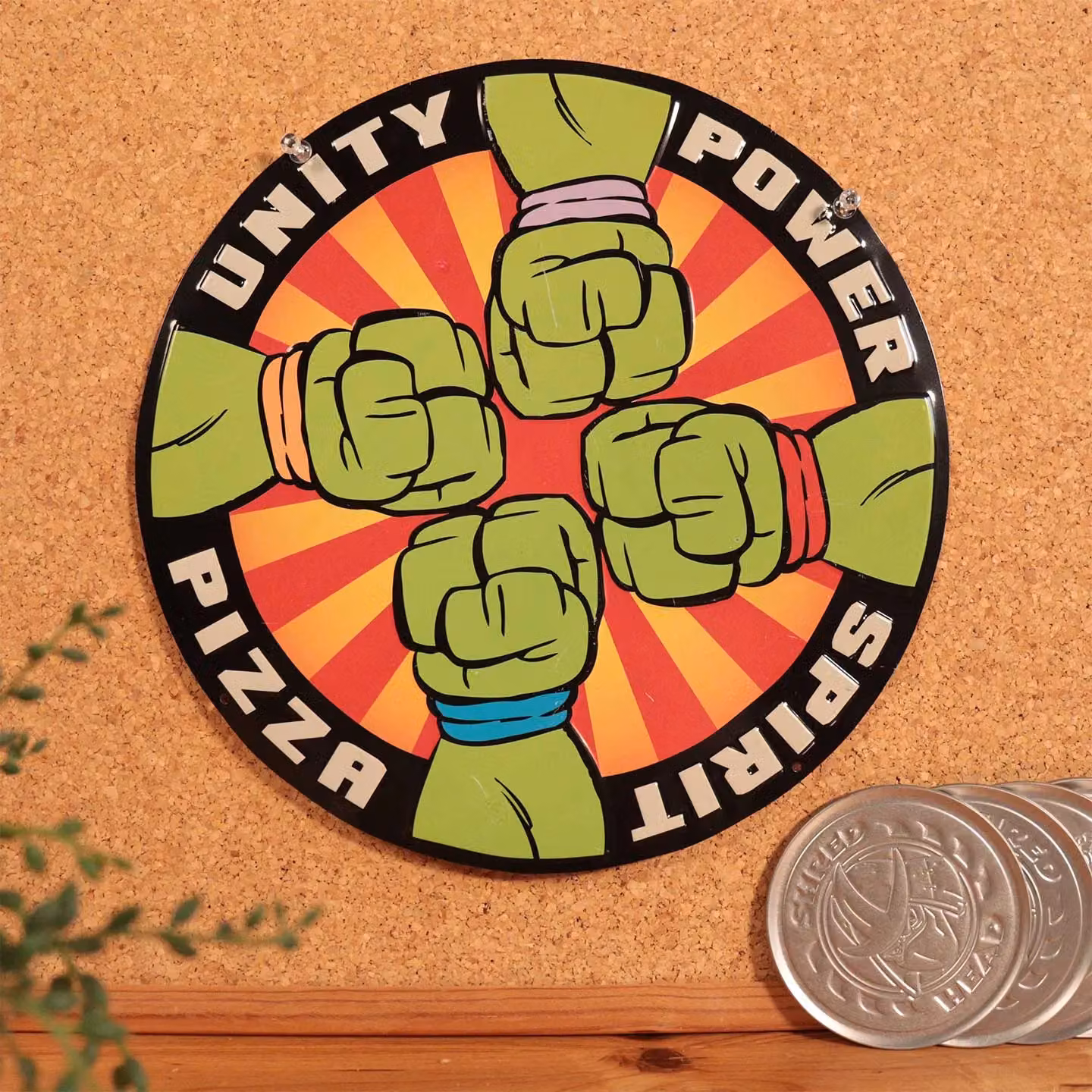 FaNaTtik Teenage Mutant Ninja Turtles Pizza Power Round Metal Tin Sign, Multicolour Retro Wall Art, Diameter: 28 cm – 2