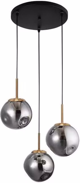 Nova Luce Spada 3 Light Cluster Pendant Lamp in Gold, Grey and Black with Glass and Metal Spheres – 1